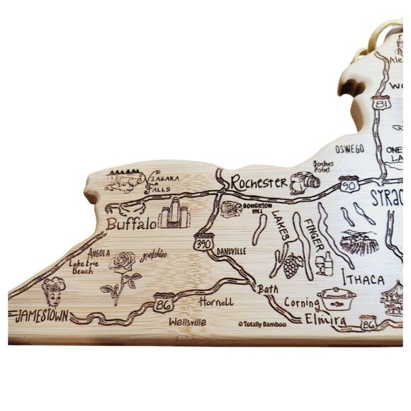 New York State Shaped Bamboo Cutting Board with Landmarks & Destinations - Picture 2 of 12